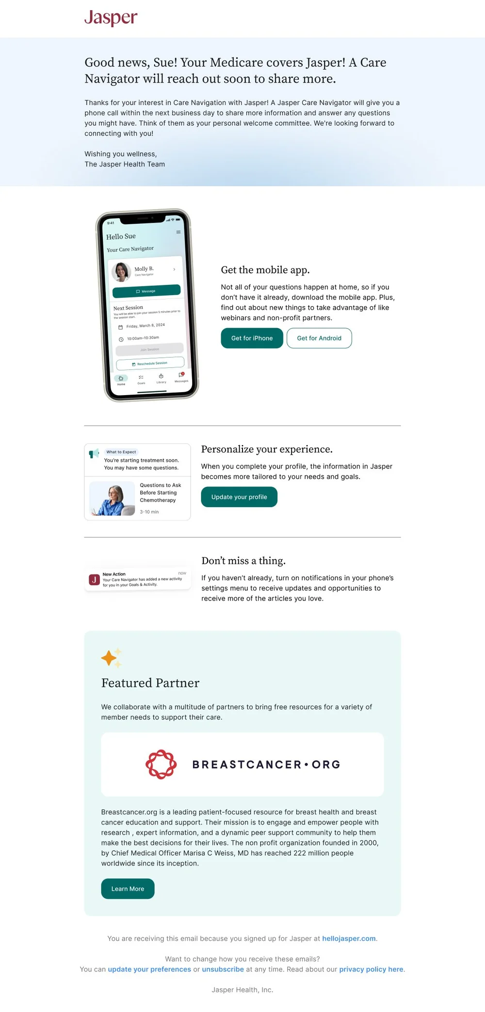 Email template used for Medicare member outreach