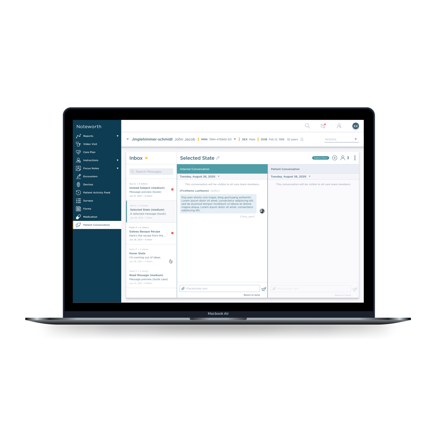 Shipped desktop clinician messaging view