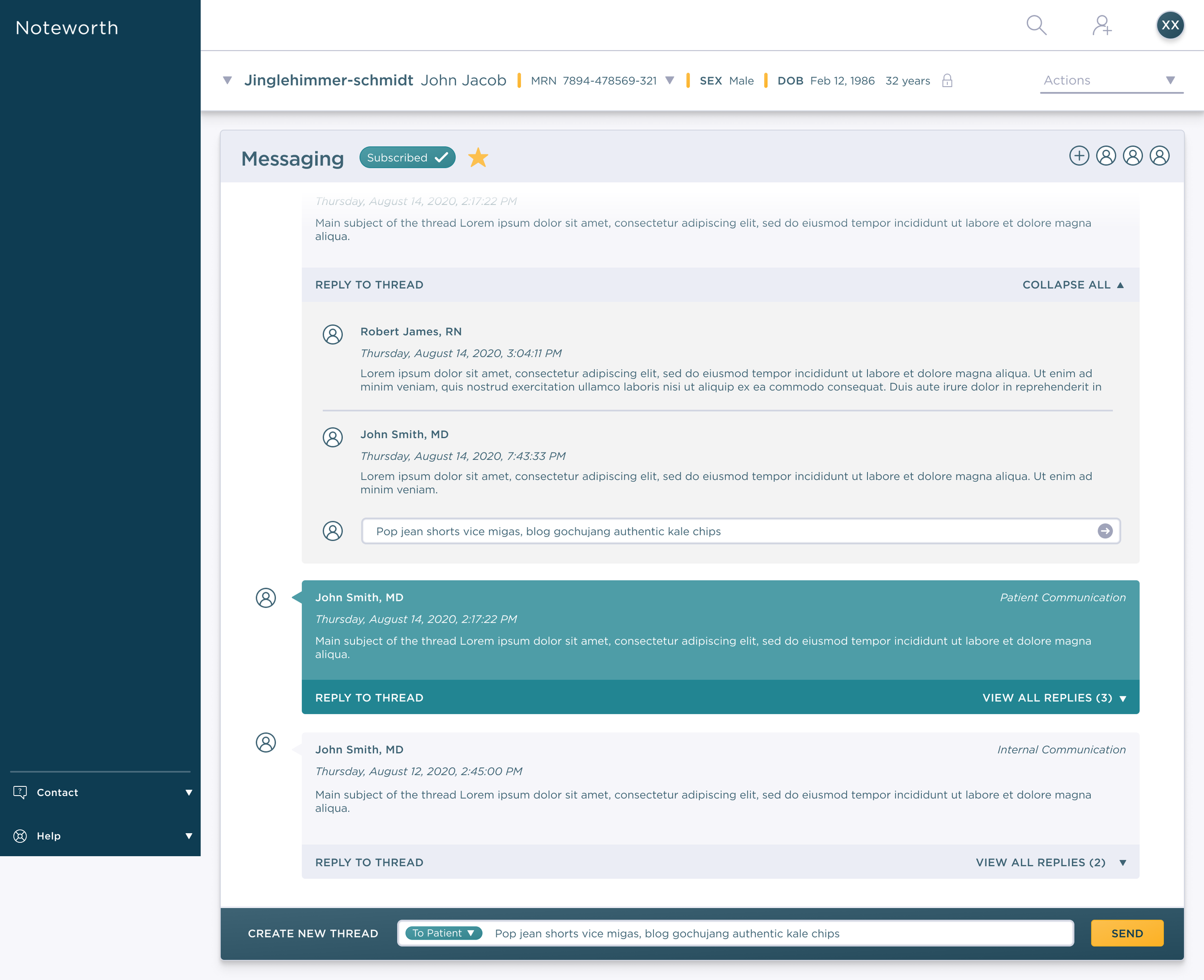 First redesign attempt, threaded view with dropdown