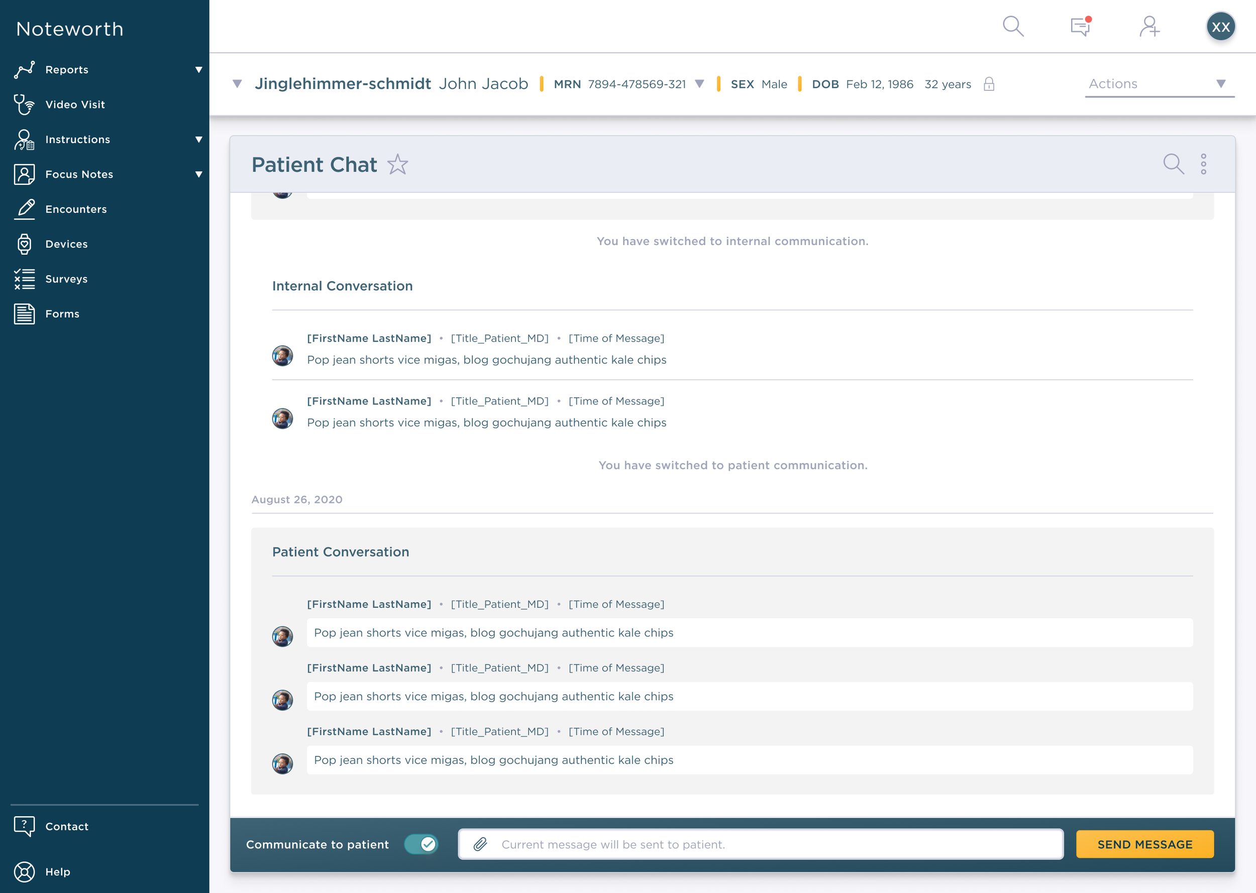 Legacy Slack-style messenger, single window with toggle banner